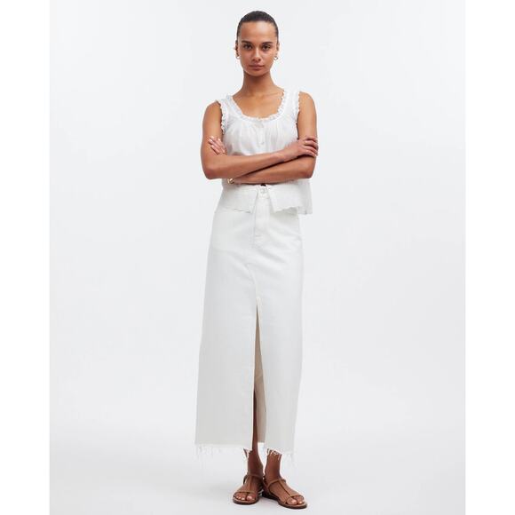 Madewell Dresses & Skirts - NWT Madewell The Rilee Denim Midi Skirt In Tile White Size 26